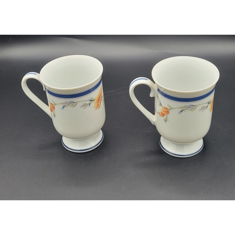Set Of 2 Princess House Exclusive Fine Porcelain Japan Pedestal Mugs Floral